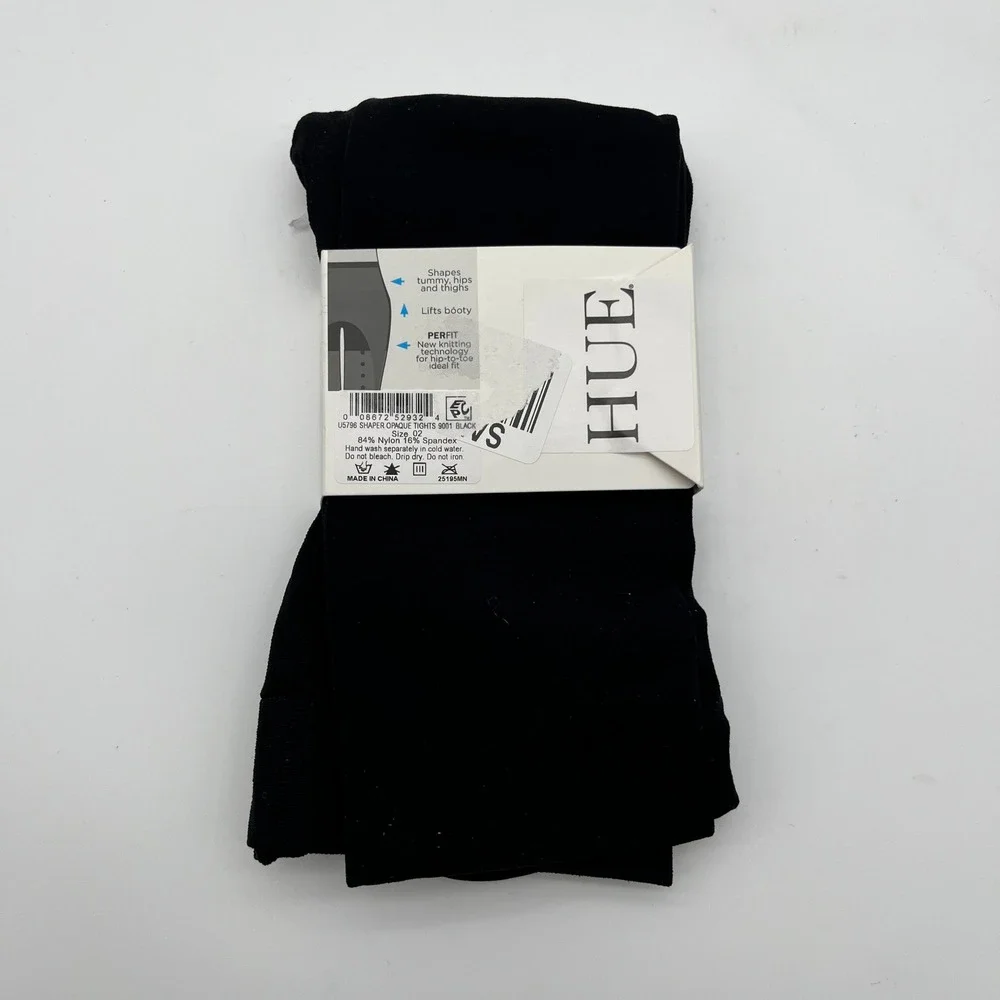 Hue Tights Women Size 2 Black Shaper Opaque Tights 9001 Non-Control Top Opaque